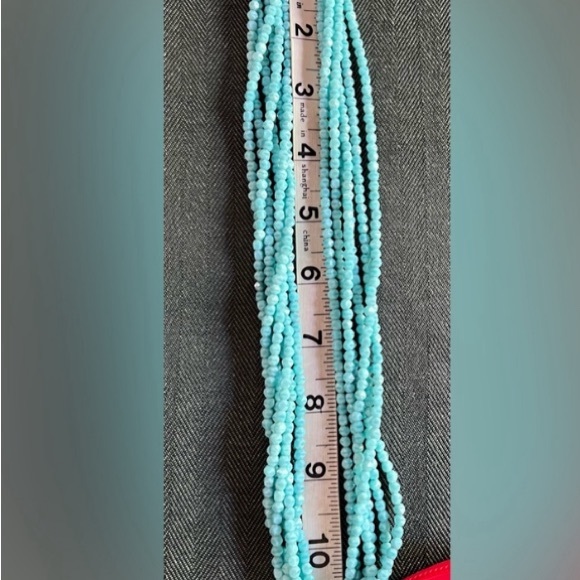 Vintage Antique Aqua glass bead necklace Multi strand 22” turquoise Blue beaded - Picture 2 of 10